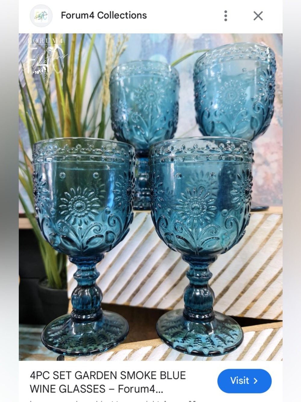 Garden-Style Smoke Blue Goblet Wine Glasses - Set of 4 | Mulberry Design